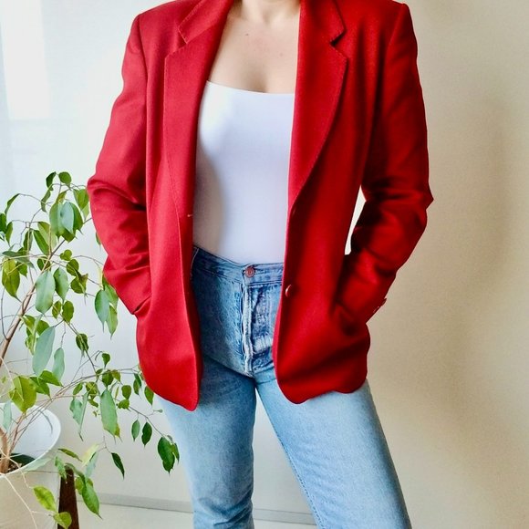 Women's Vintage Red Cashmere Blazer Laura Lindor - Picture 1 of 11